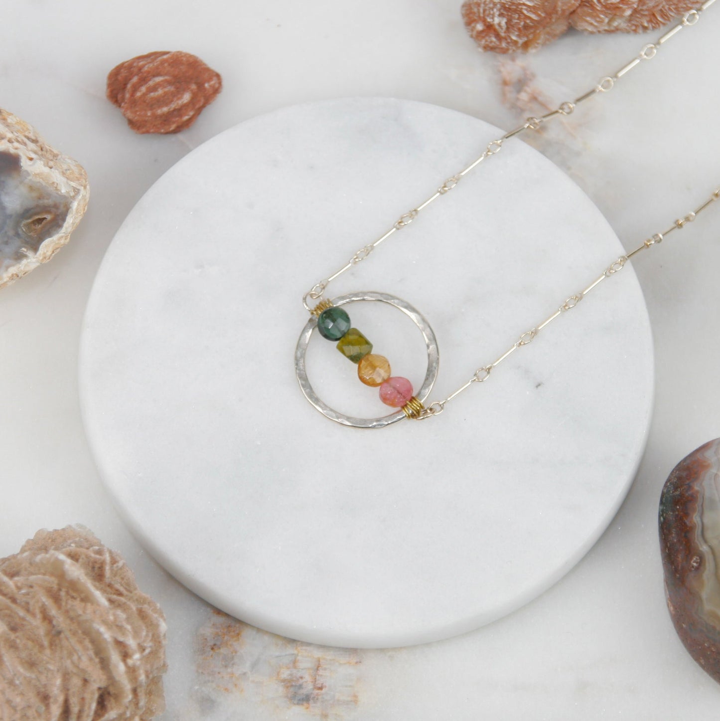 Round Rainbow Tourmaline Necklace