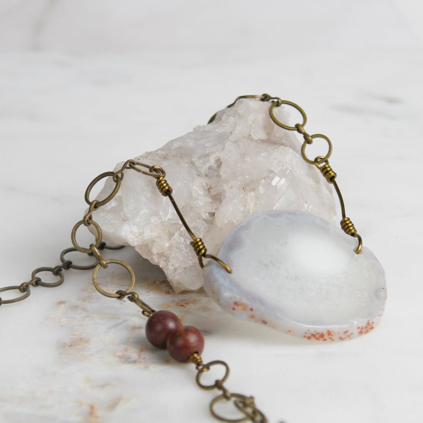 Geode Slice Necklace with Leather and Jasper