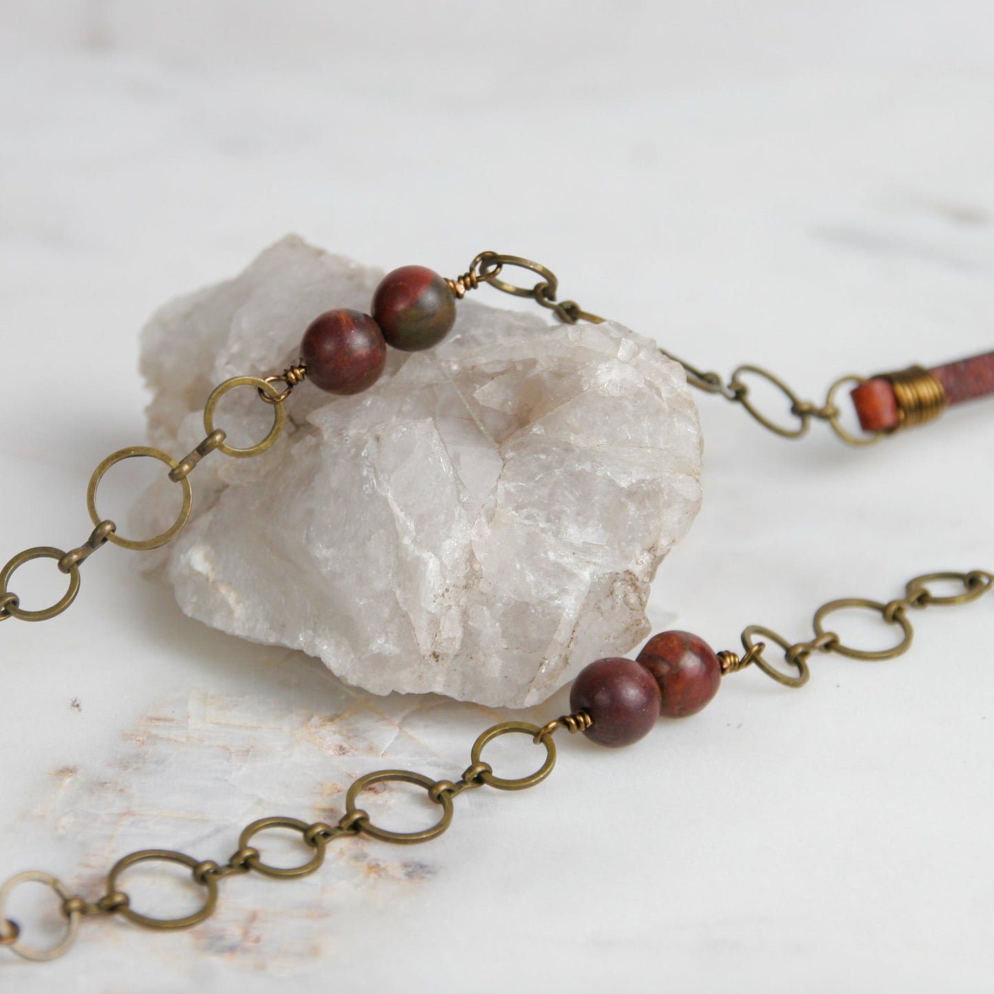 Geode Slice Necklace with Leather and Jasper