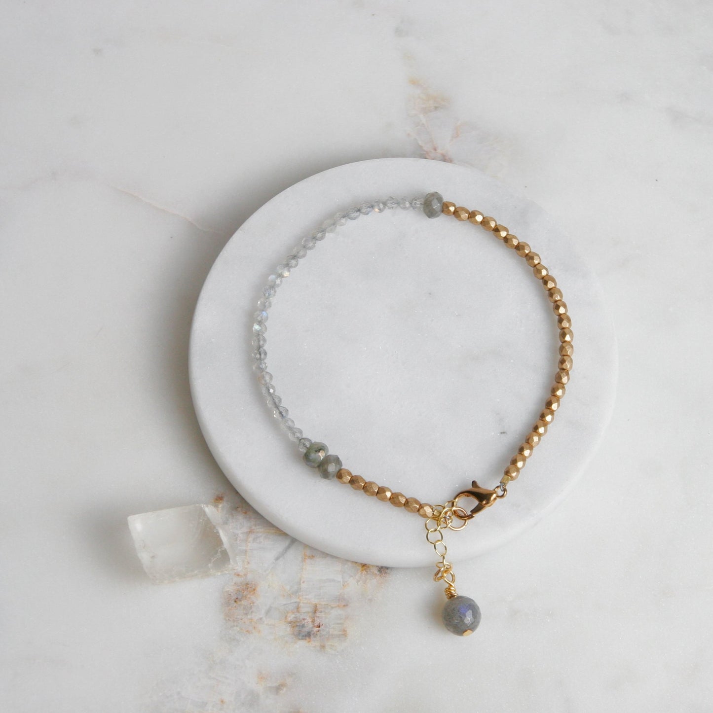 Labradorite and Gold Fire Glass Bracelet