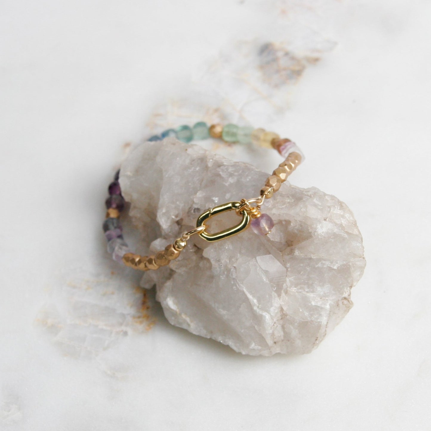 Gold Fire Glass and Rainbow Fluorite Bracelet