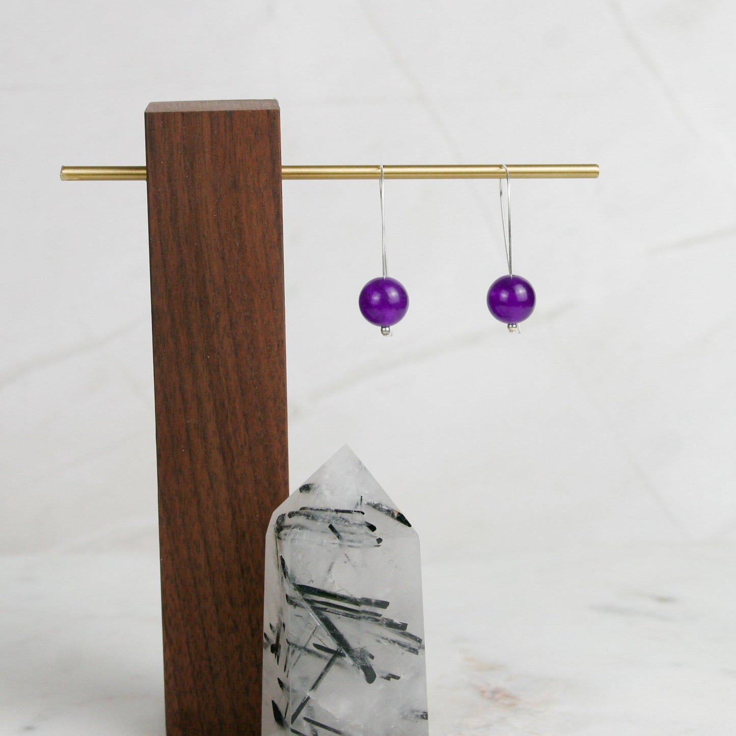 Amethyst Long Ball Drop Earrings