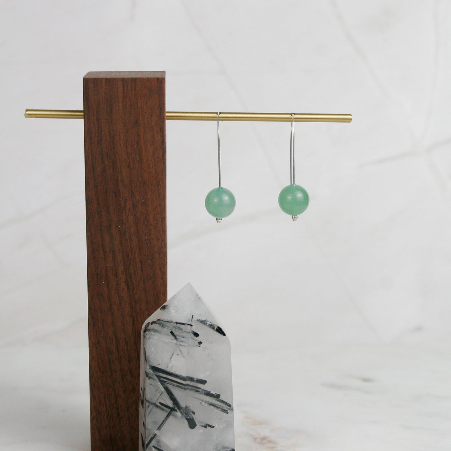 Aventurine Long Ball Drop Earrings