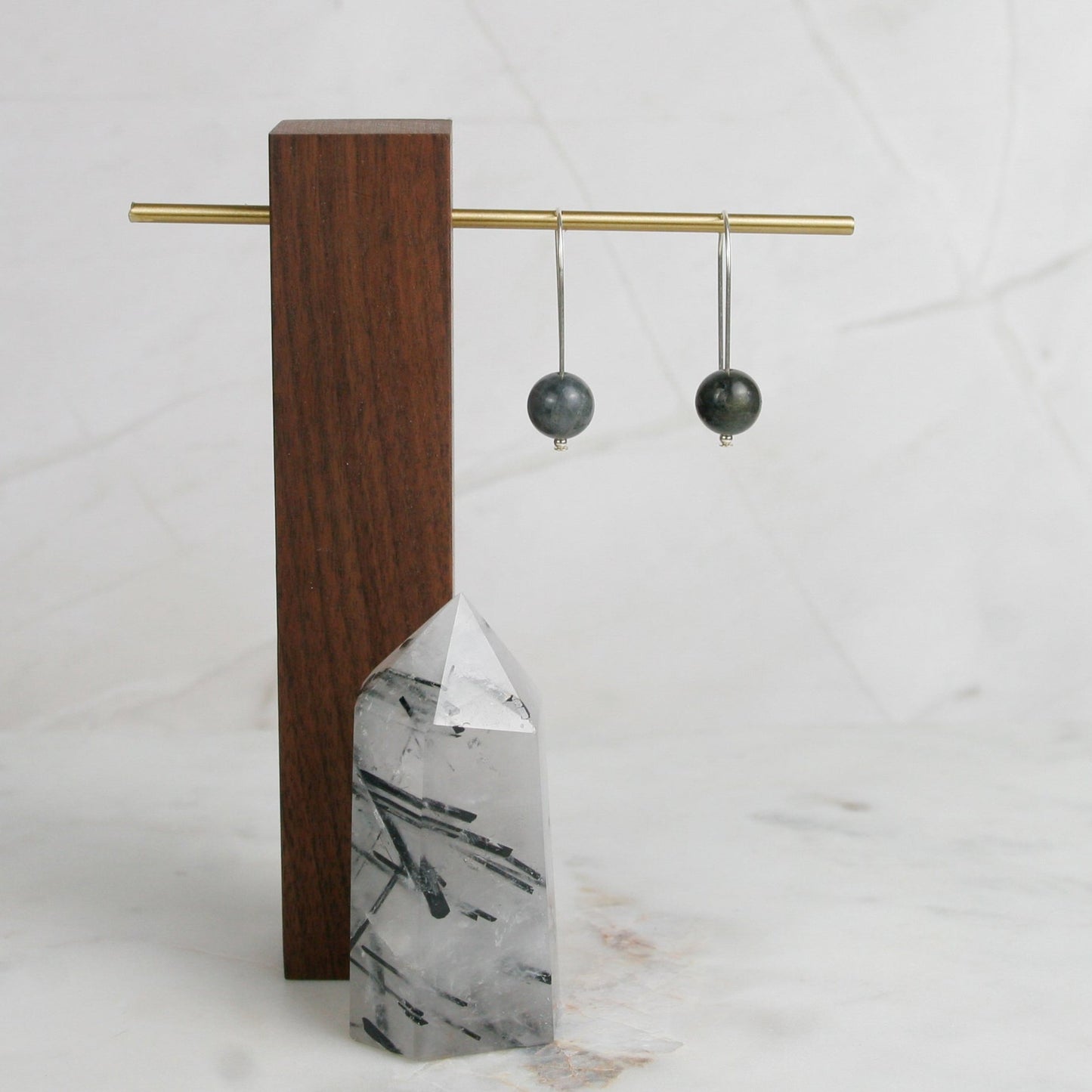 Black Labradorite Ball Drop Earrings