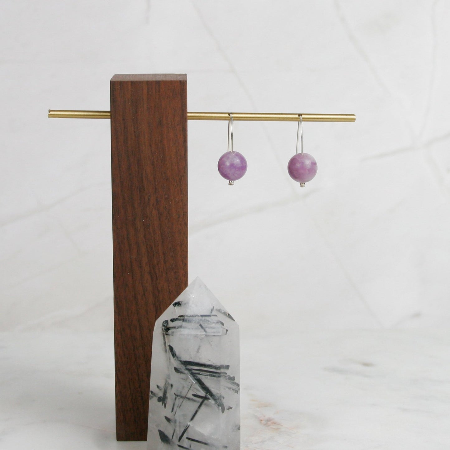 Lavender Chalcedony Ball Drop Earrings