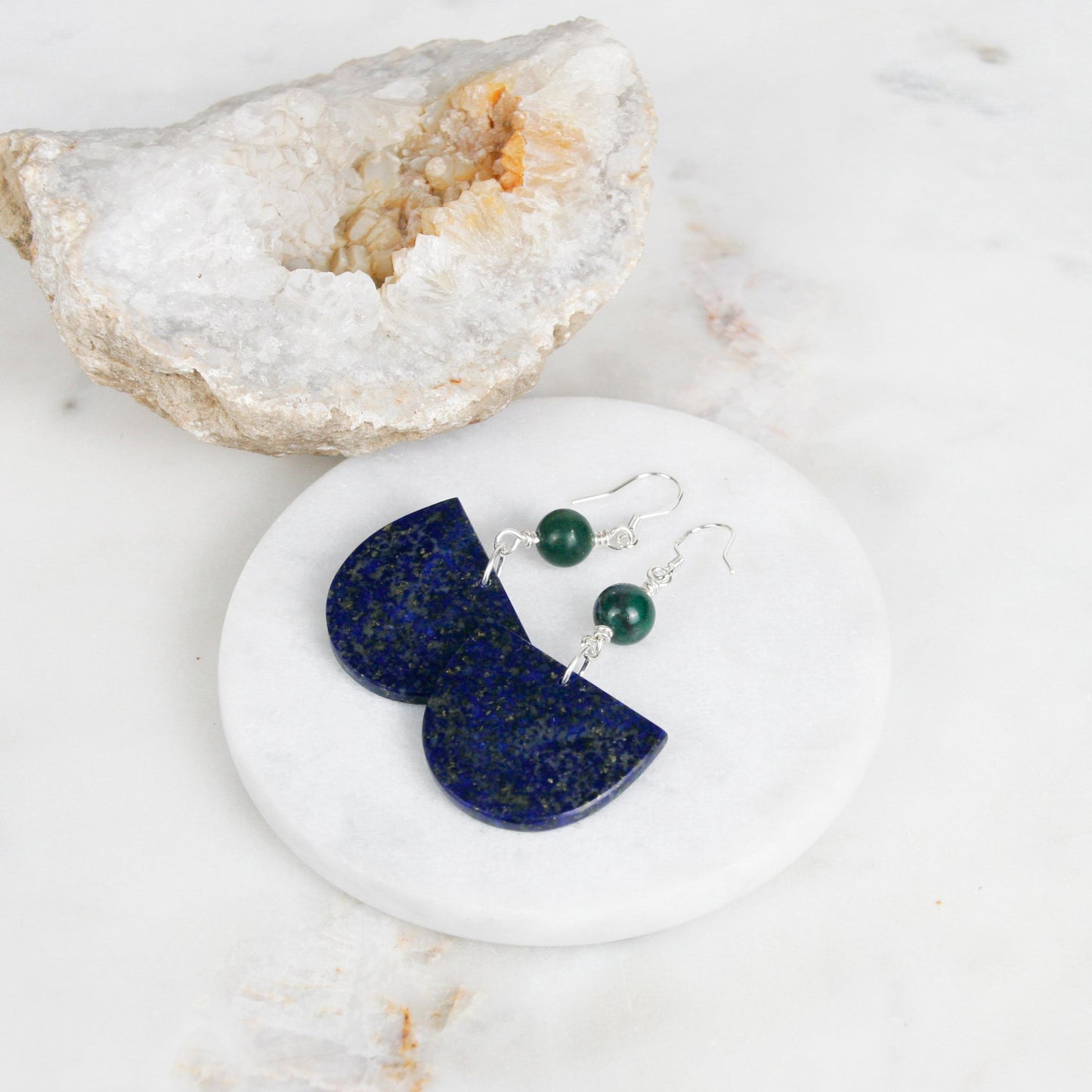 Unique Lapis and Jade Earrings