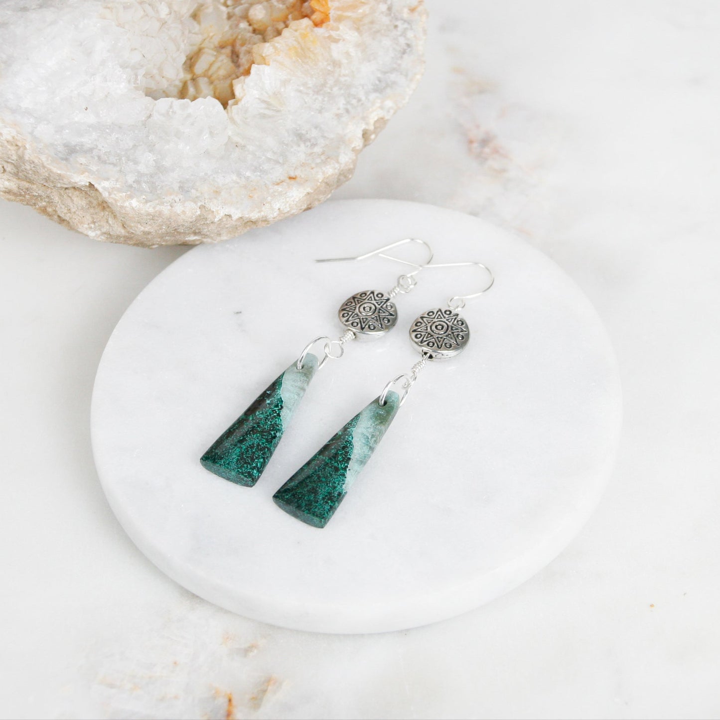 Silver Star Chrysocolla Earrings