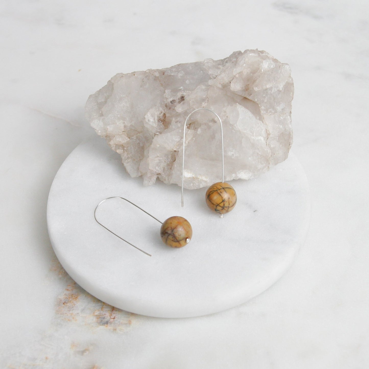 Veined Cherry Creek Jasper Ball Drop Earrings