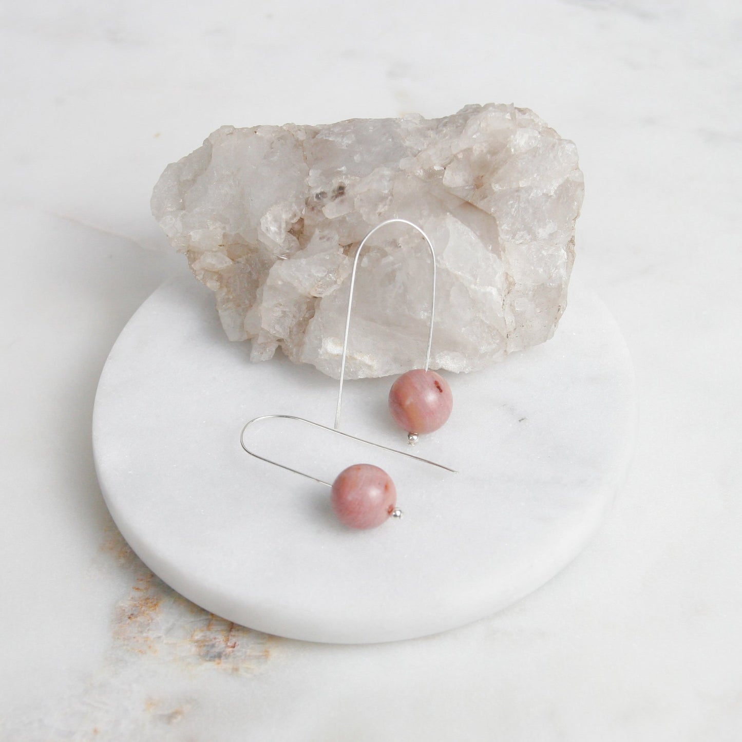 Pink Jasper Long Ball Drop Earrings