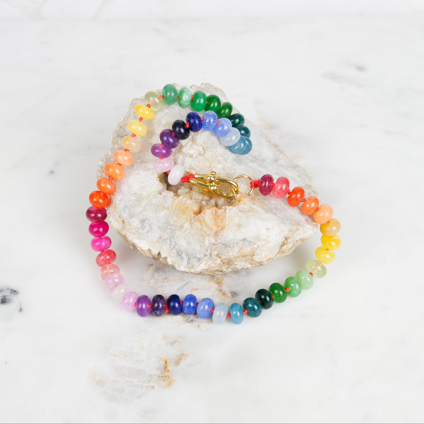 Red and Rainbow Jade Necklace