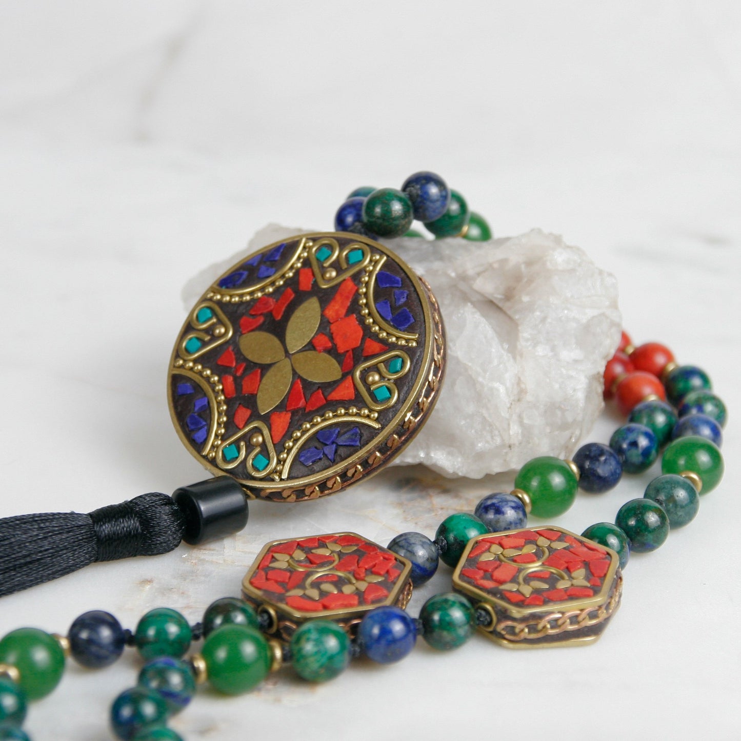 Azurite Necklace with Tibetan Bead Accents