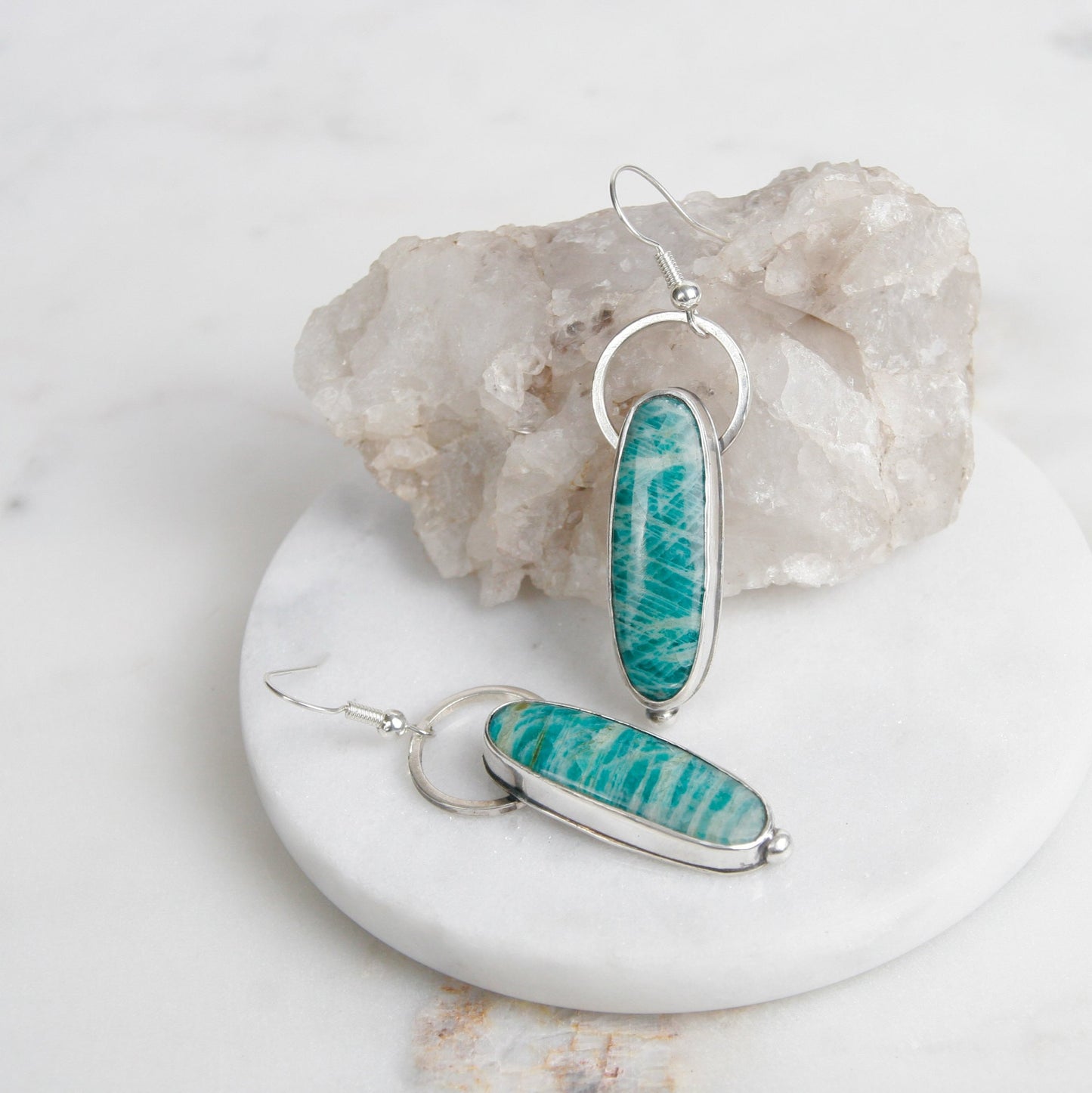 Striped Teal Amazonite Drop Earrings