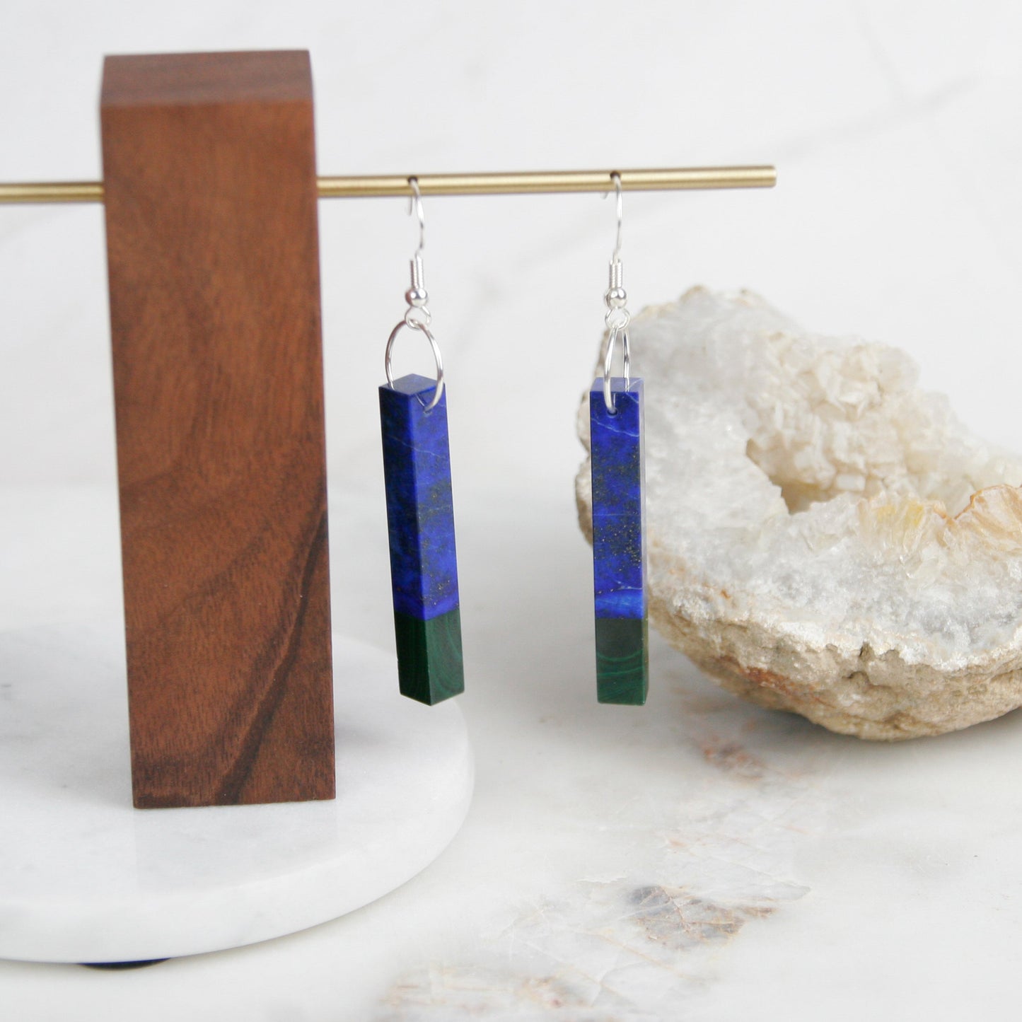 Malachite and Lapiz Intarsia Earrings