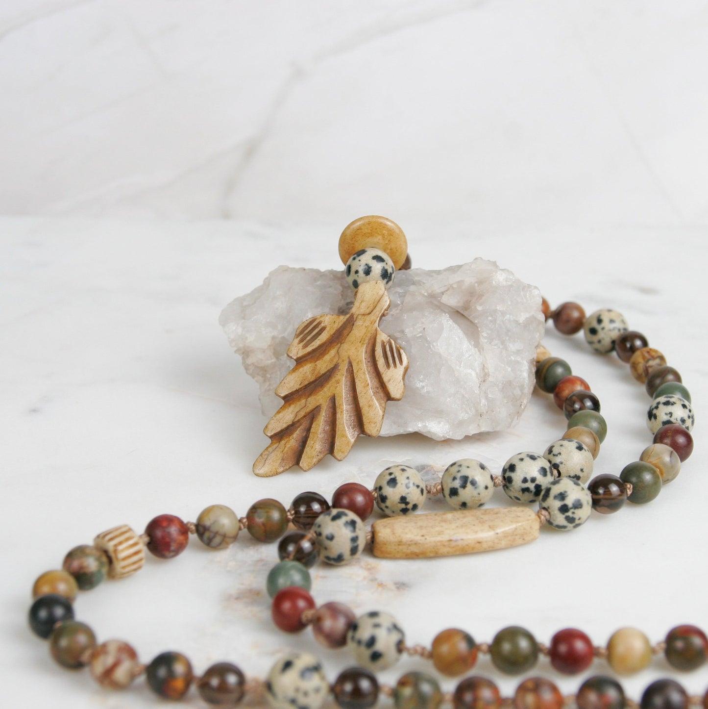 Red Cherry Creek Jasper Necklace with Smokey Quartz and Dalmatian Jasper Accents