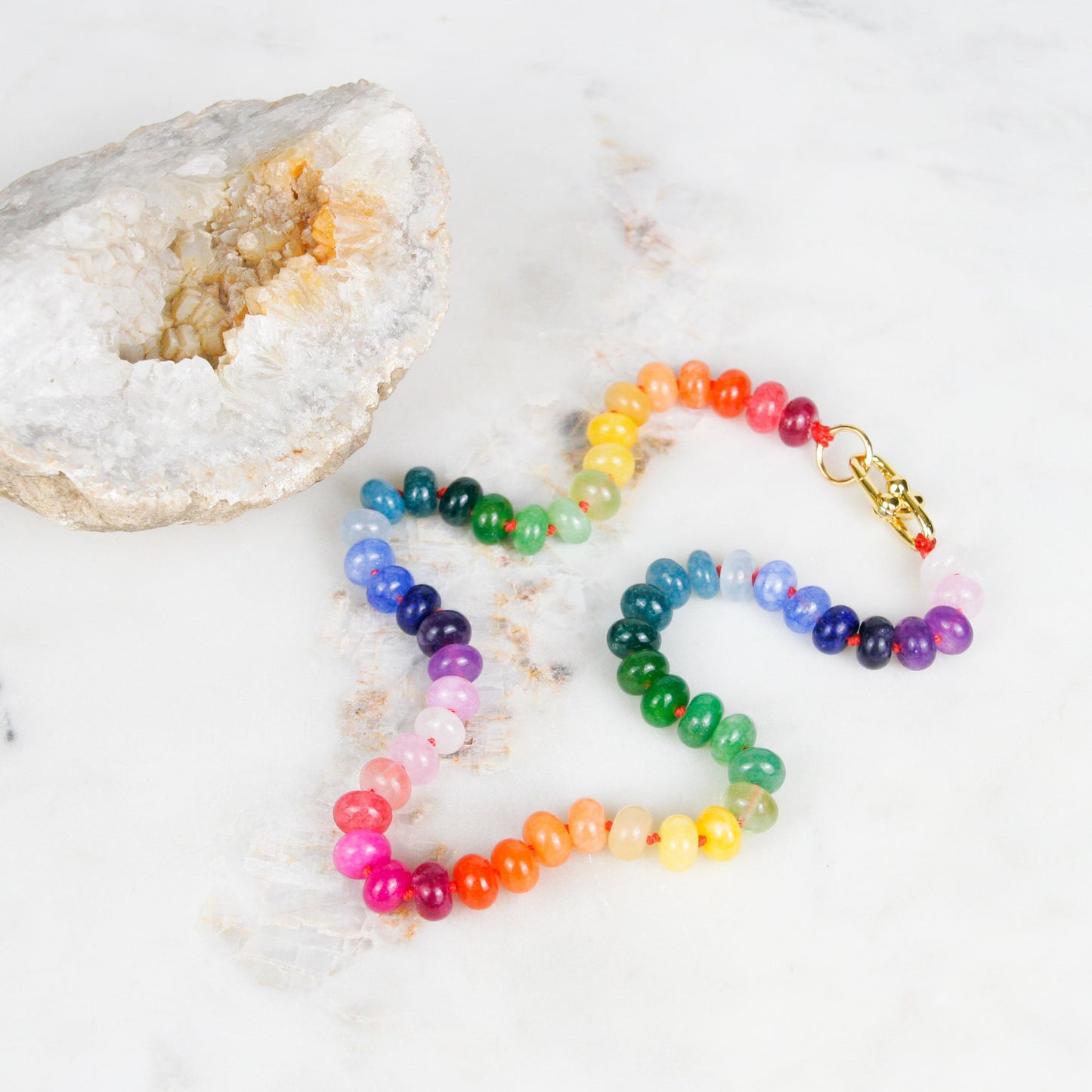 Red and Rainbow Jade Necklace