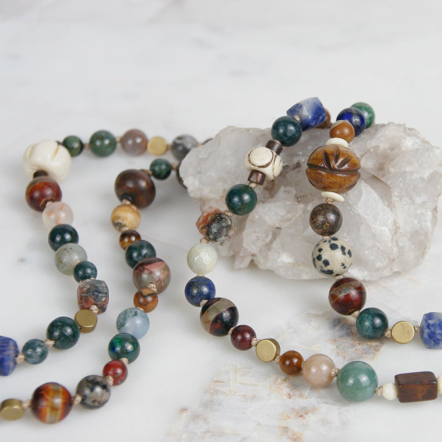 Multi-stone Brass Cicada Pendant Necklace