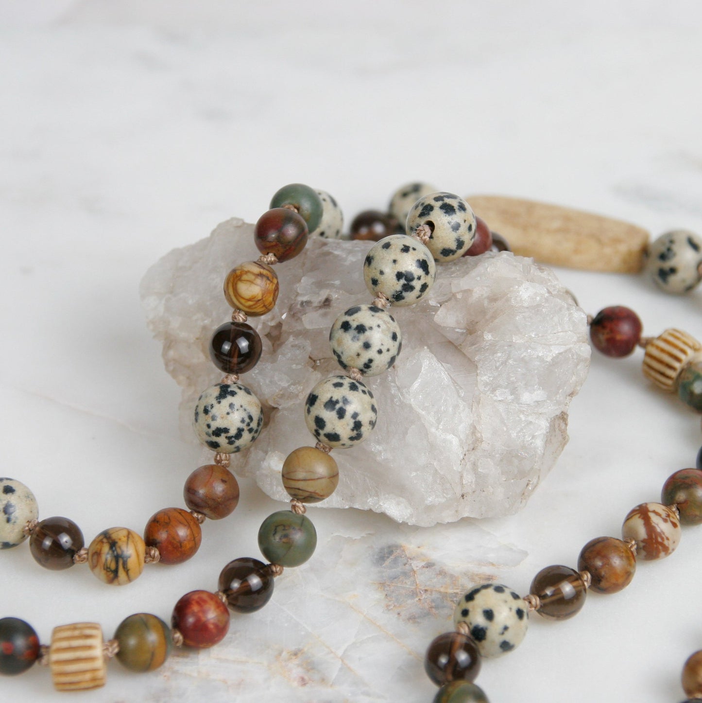 Red Cherry Creek Jasper Necklace with Smokey Quartz and Dalmatian Jasper Accents