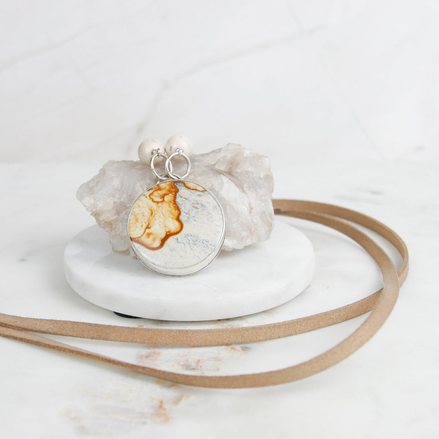 Picture Jasper and Tan Suede Necklace