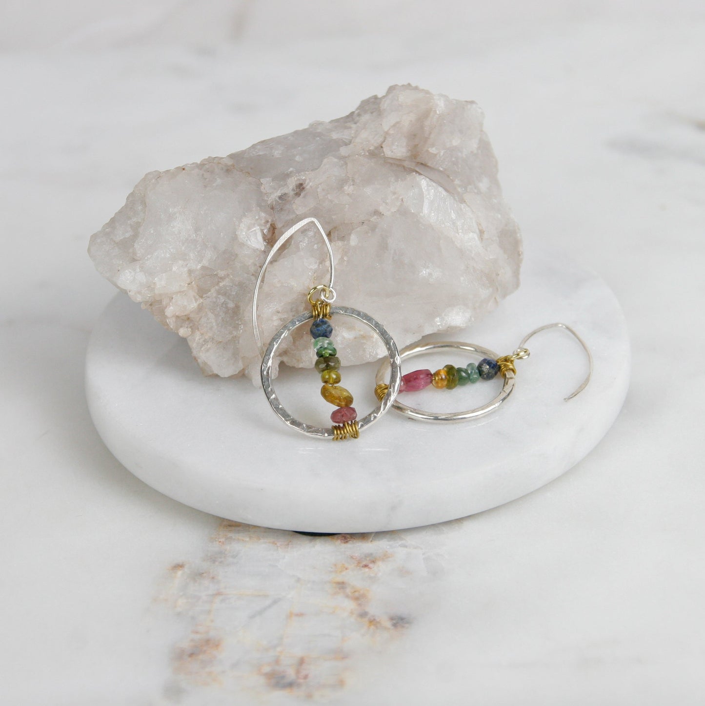 Round Rainbow Tourmaline Dangles
