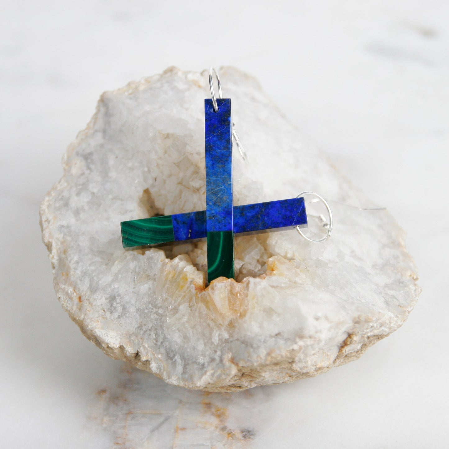 Malachite and Lapiz Intarsia Earrings