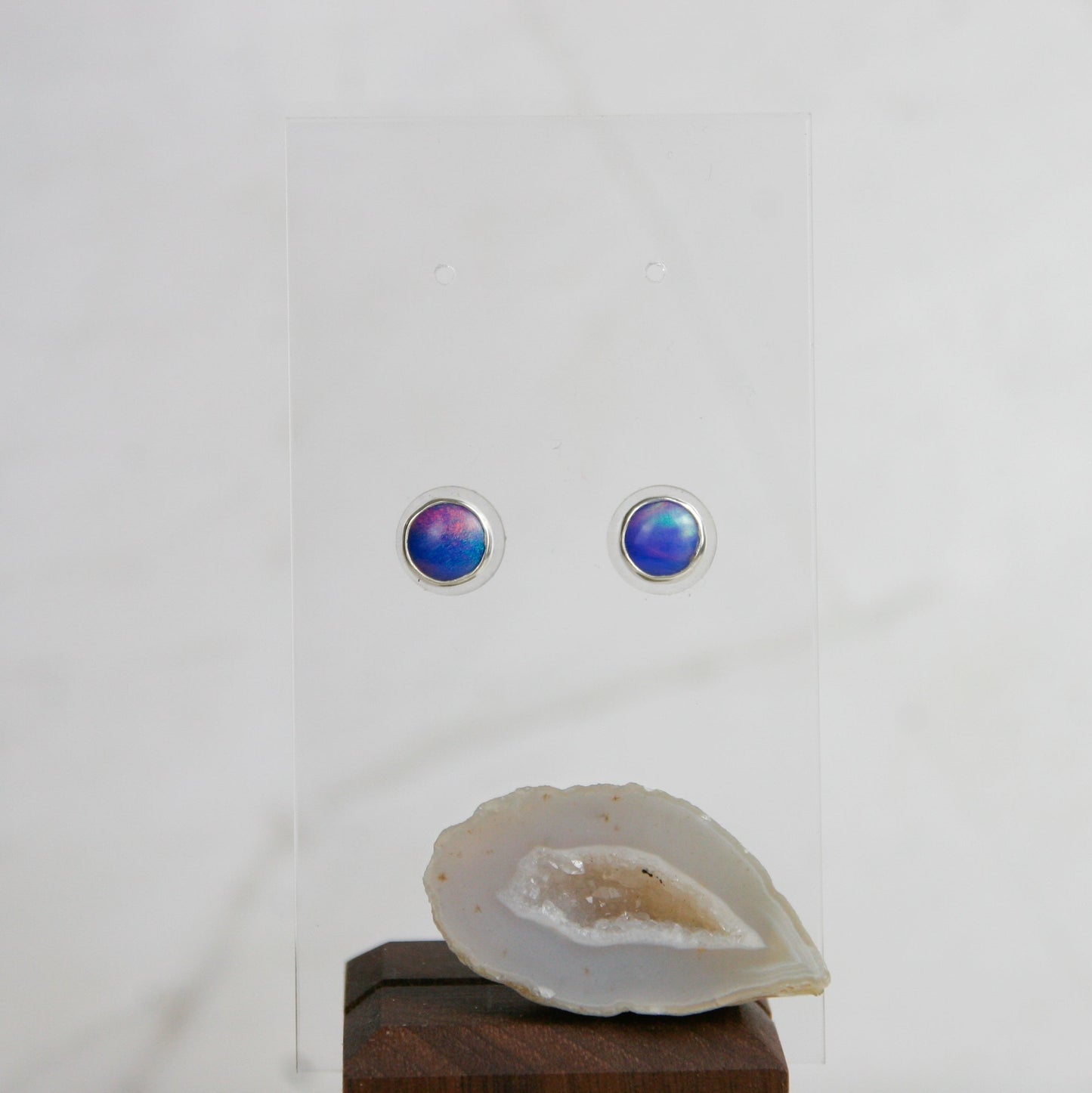 Blue Aurora Opal Post Earrings