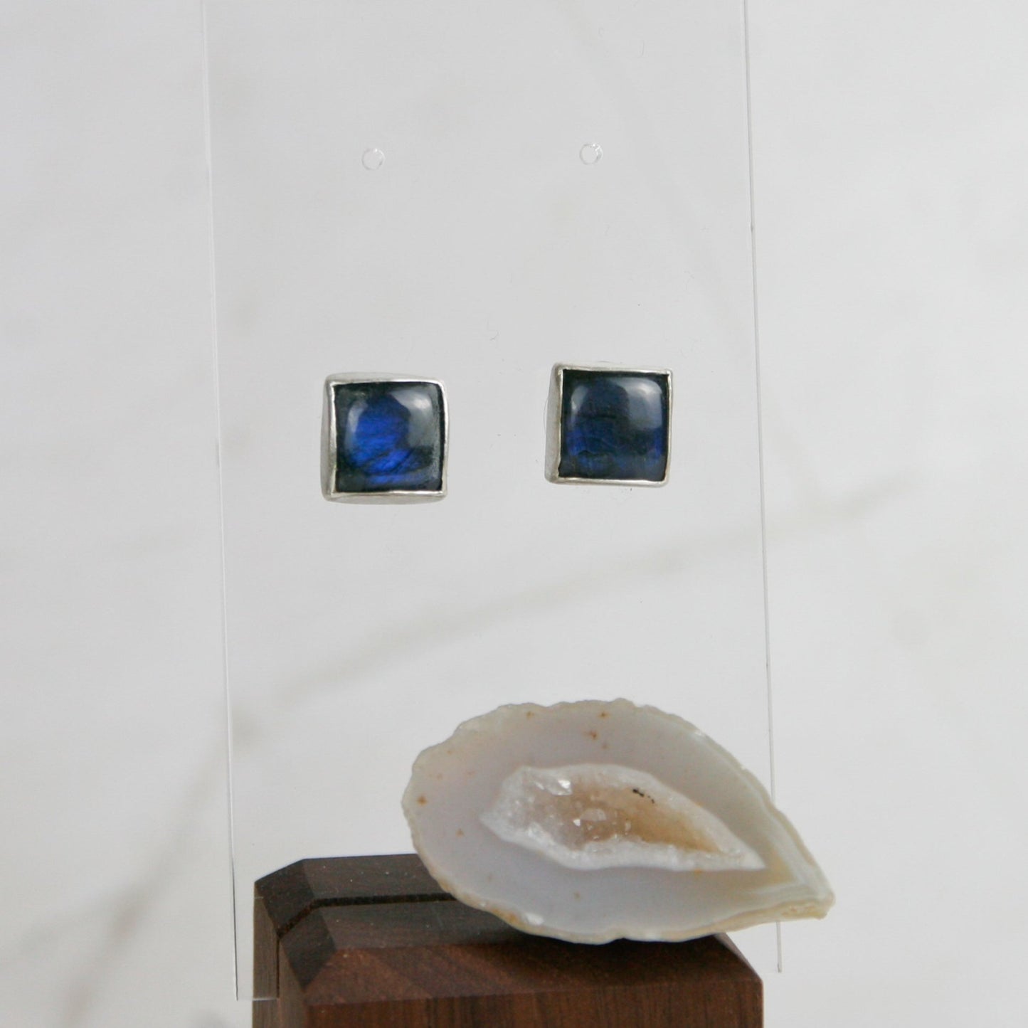 Square Labradorite Post Earrings