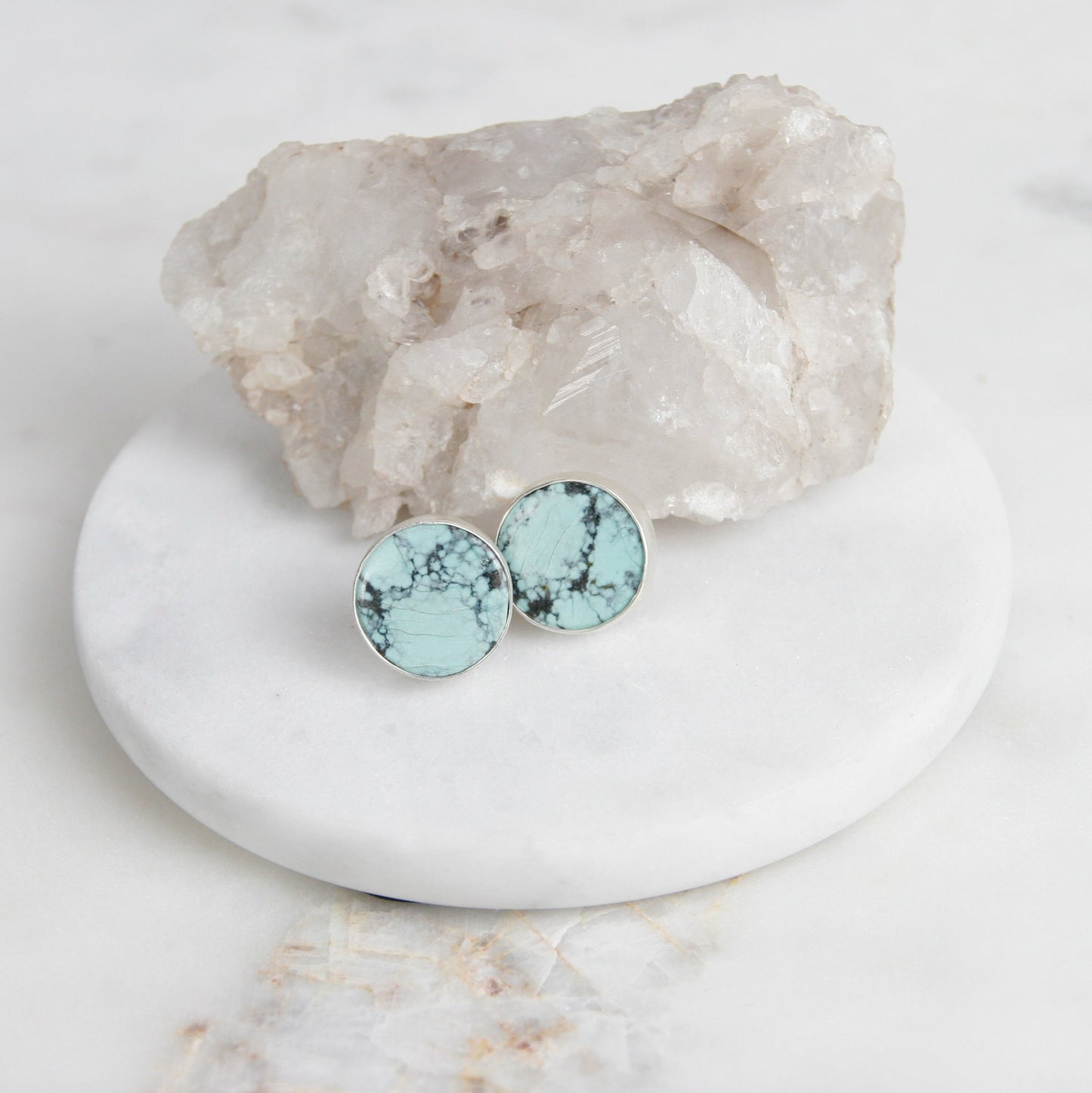 Round Green Variscite Post Earrings