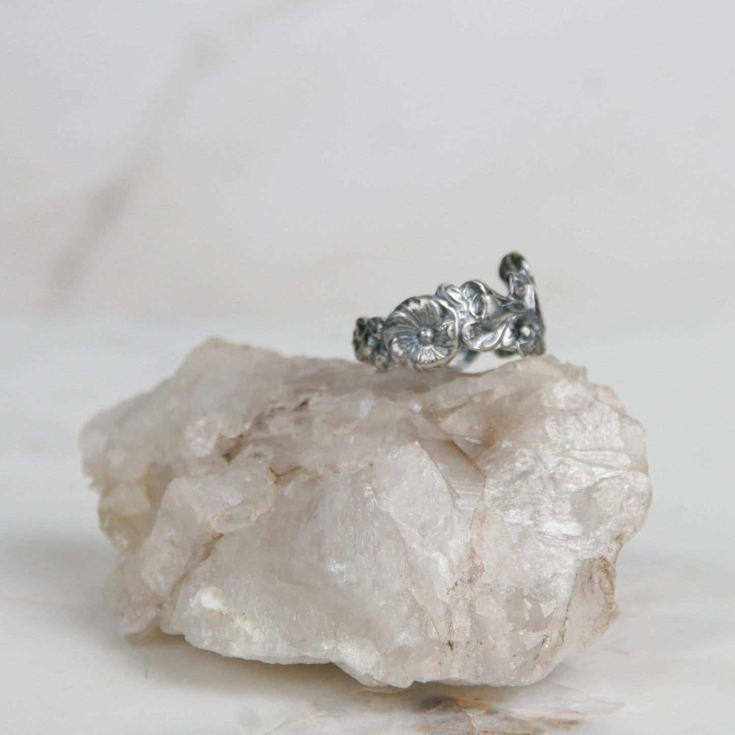 Antique Reed and Barton Floral Spoon Ring: Hollyhock