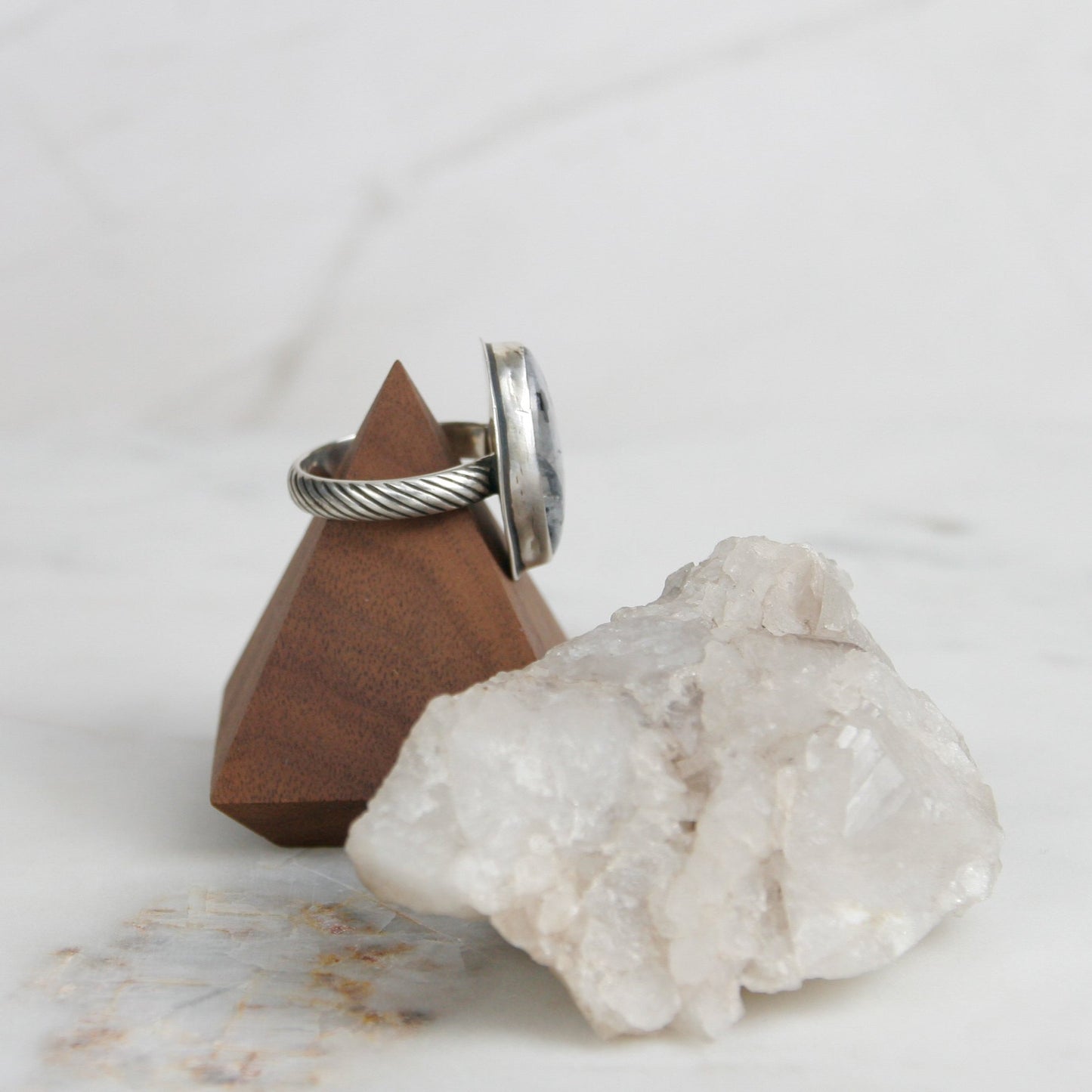 Moonstone with Black Tourmaline Ring