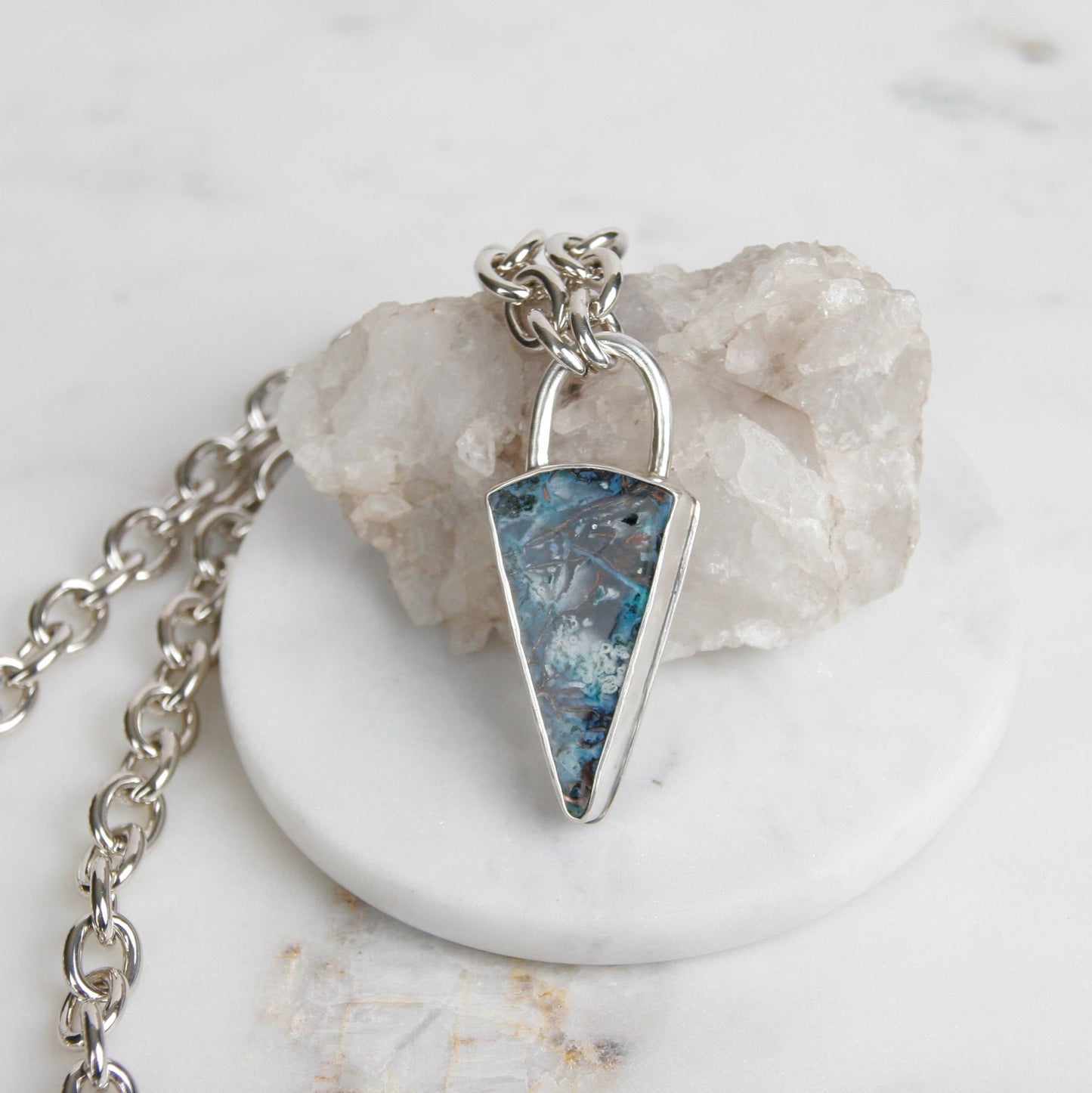 Blue Opalized Petrified Wood Pendant