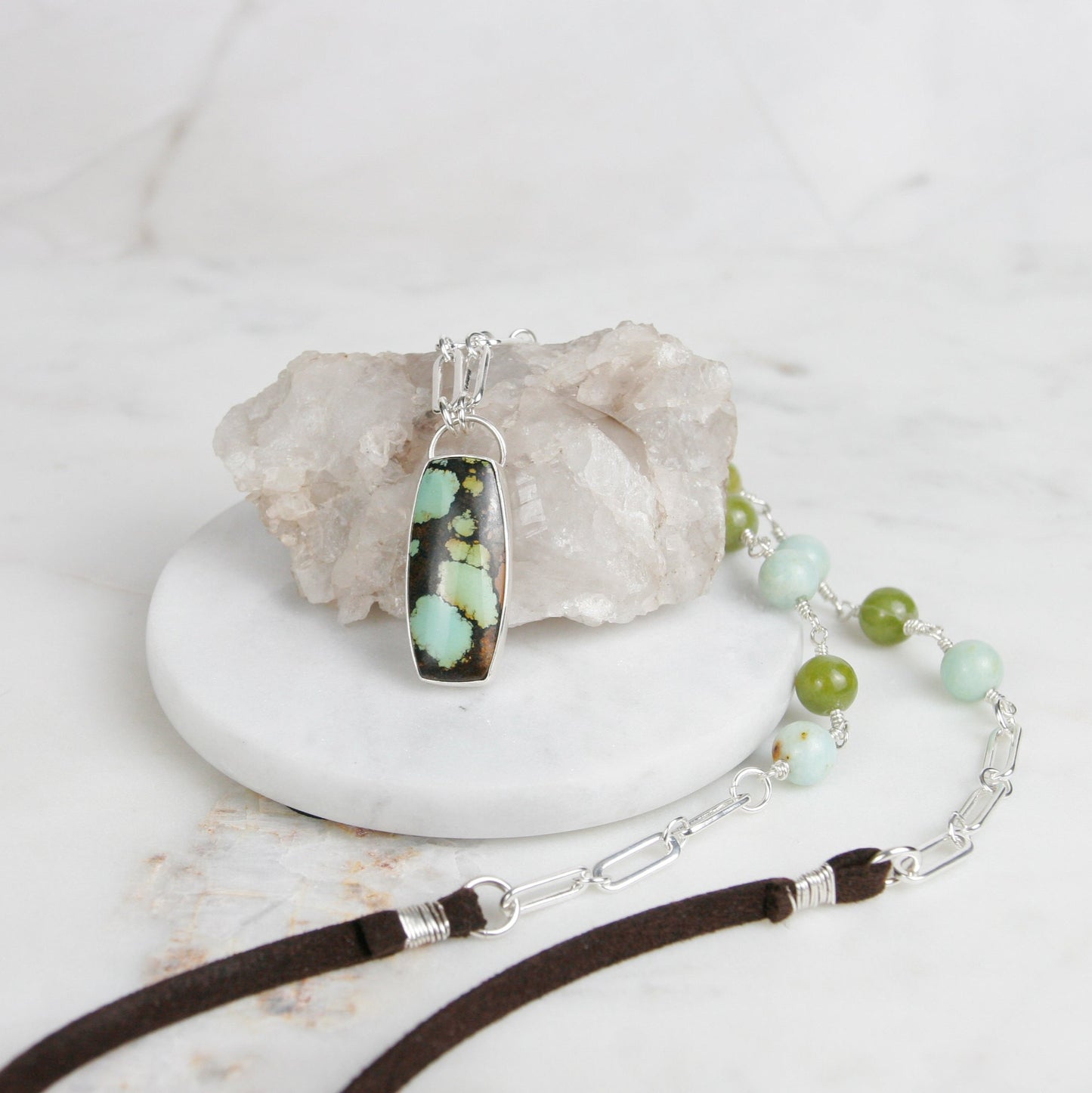Giraffe Turquoise and Brown Suede Necklace