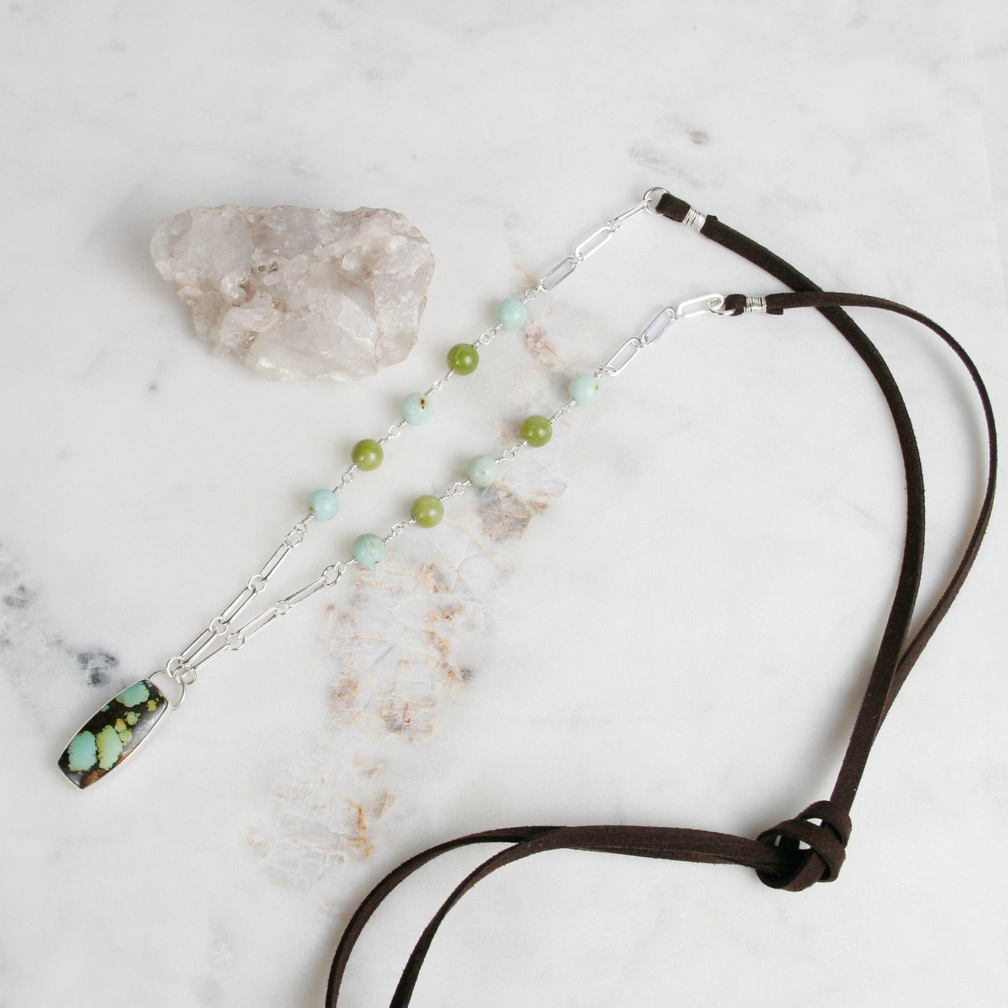 Giraffe Turquoise and Brown Suede Necklace