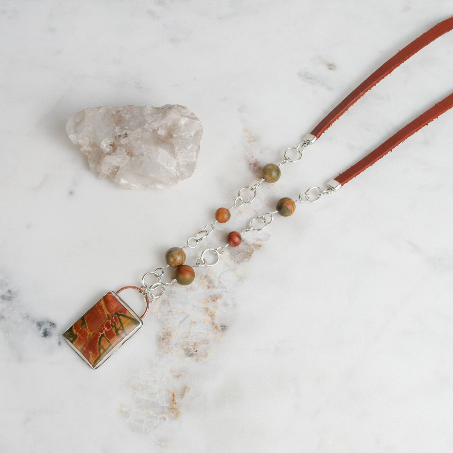 Cherry Creek Jasper and Leather Necklace