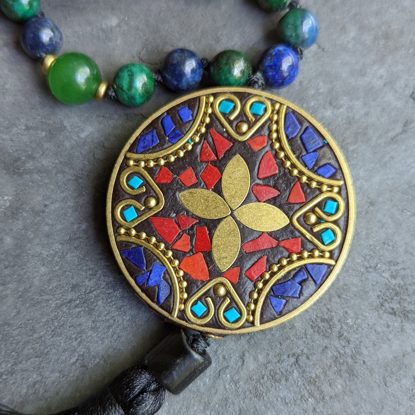 Azurite Necklace with Tibetan Bead Accents