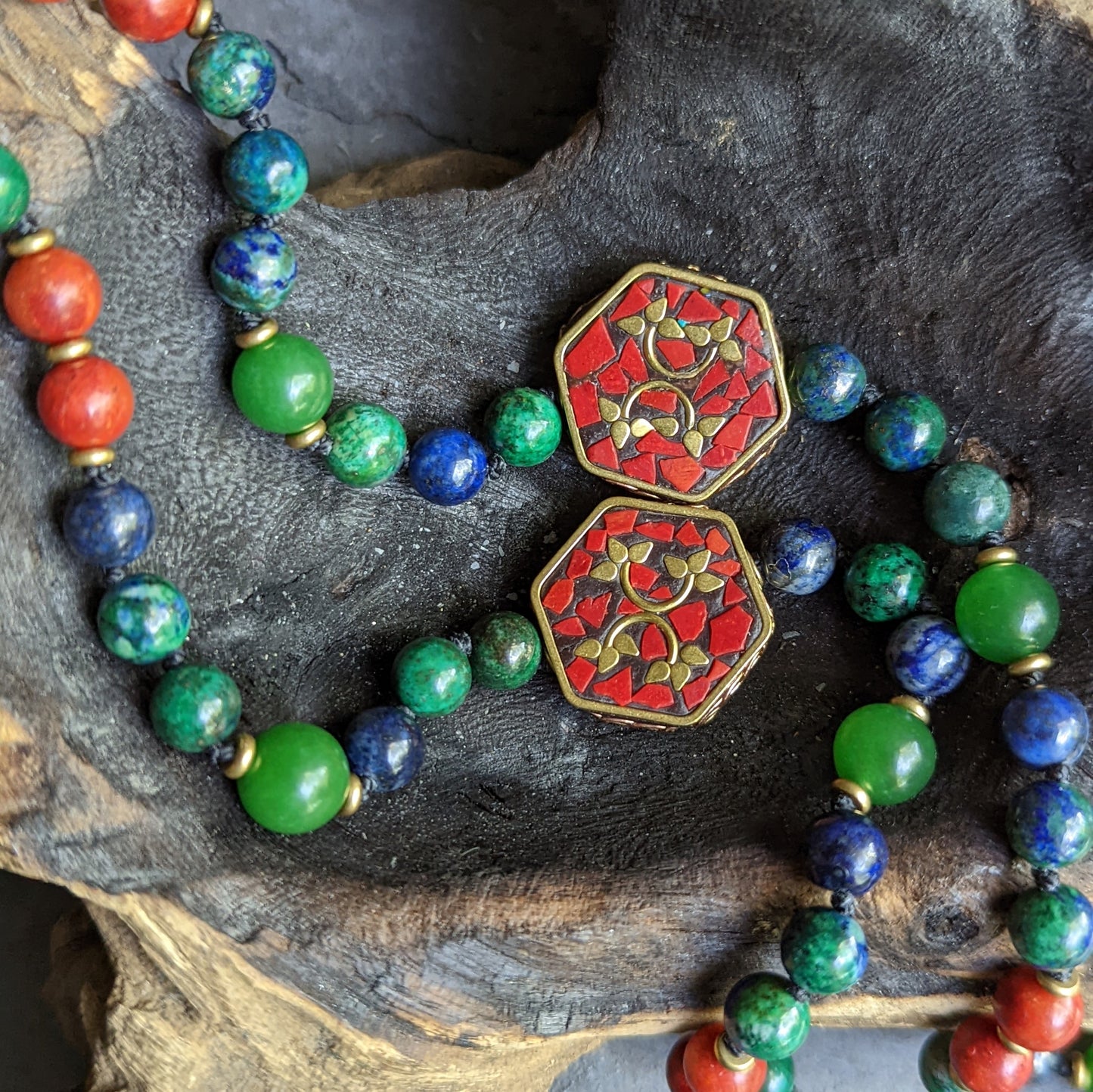 Azurite Necklace with Tibetan Bead Accents
