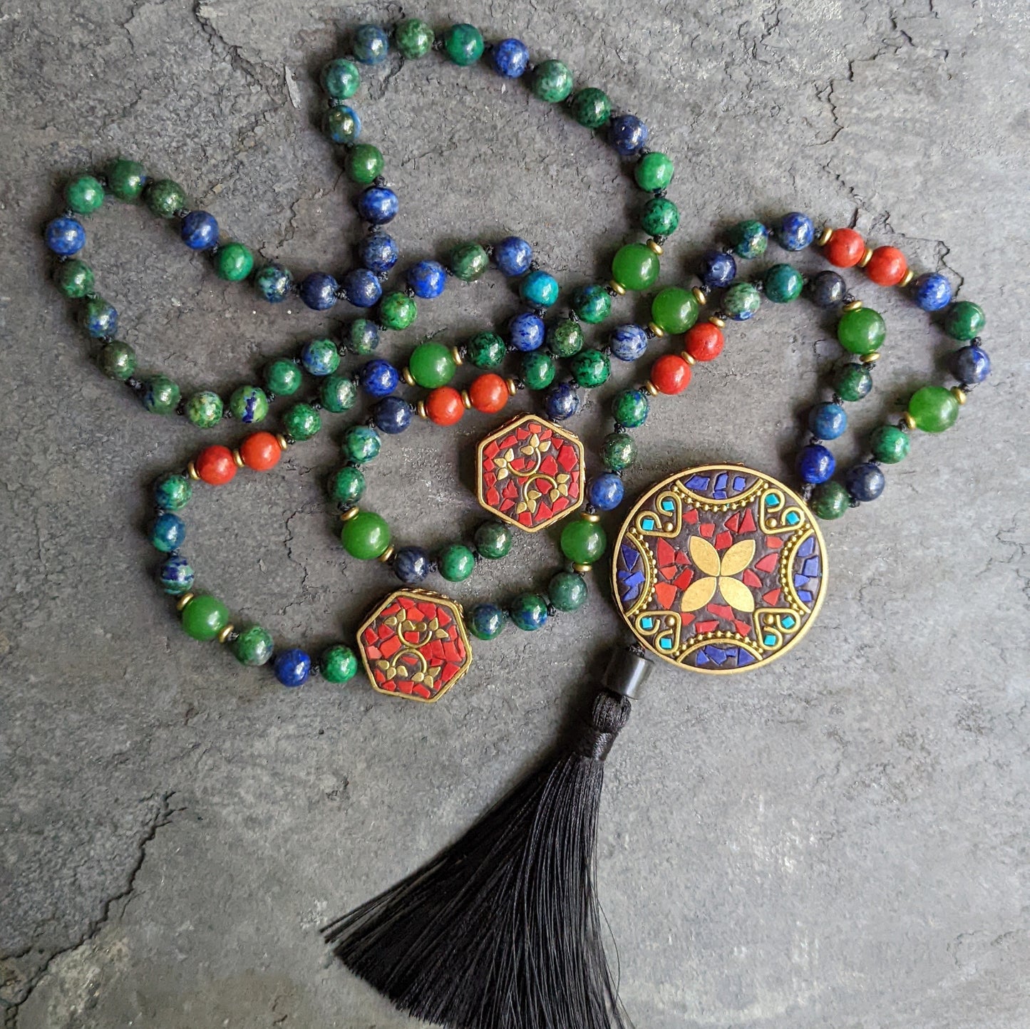 Azurite Necklace with Tibetan Bead Accents