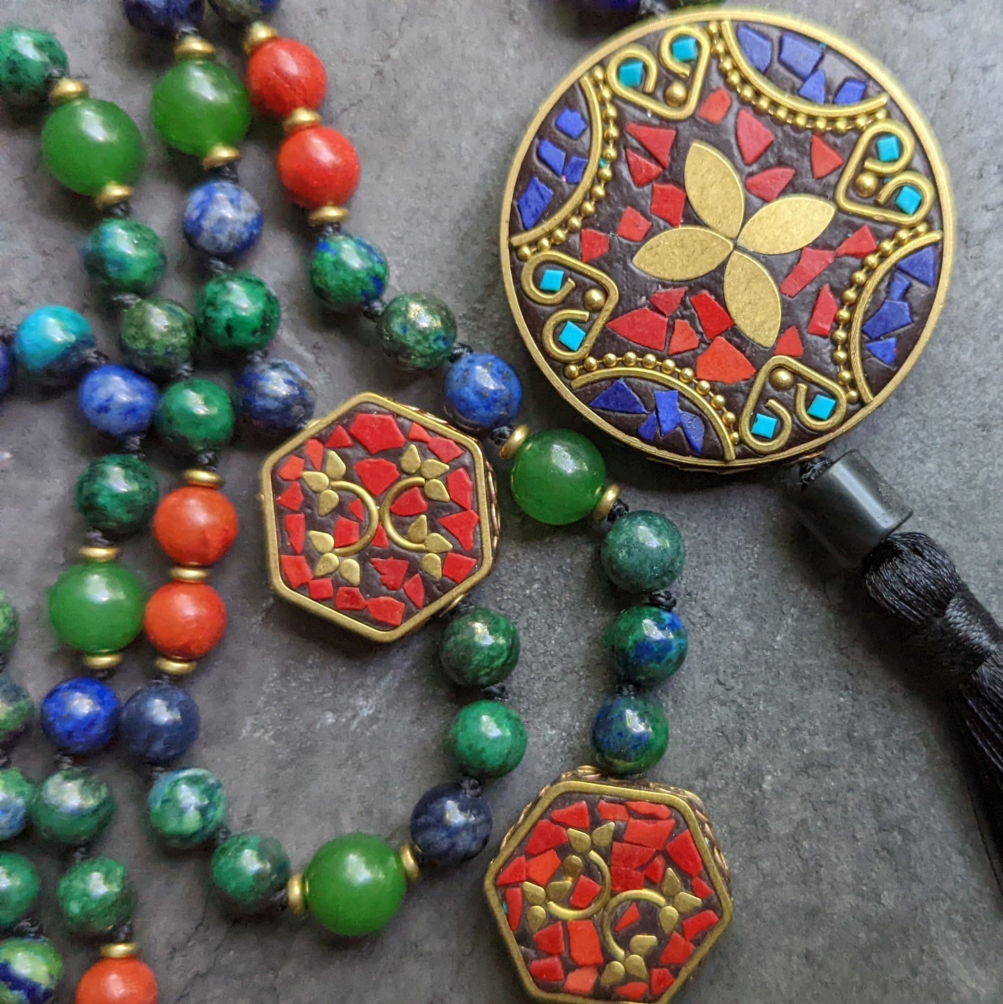Azurite Necklace with Tibetan Bead Accents