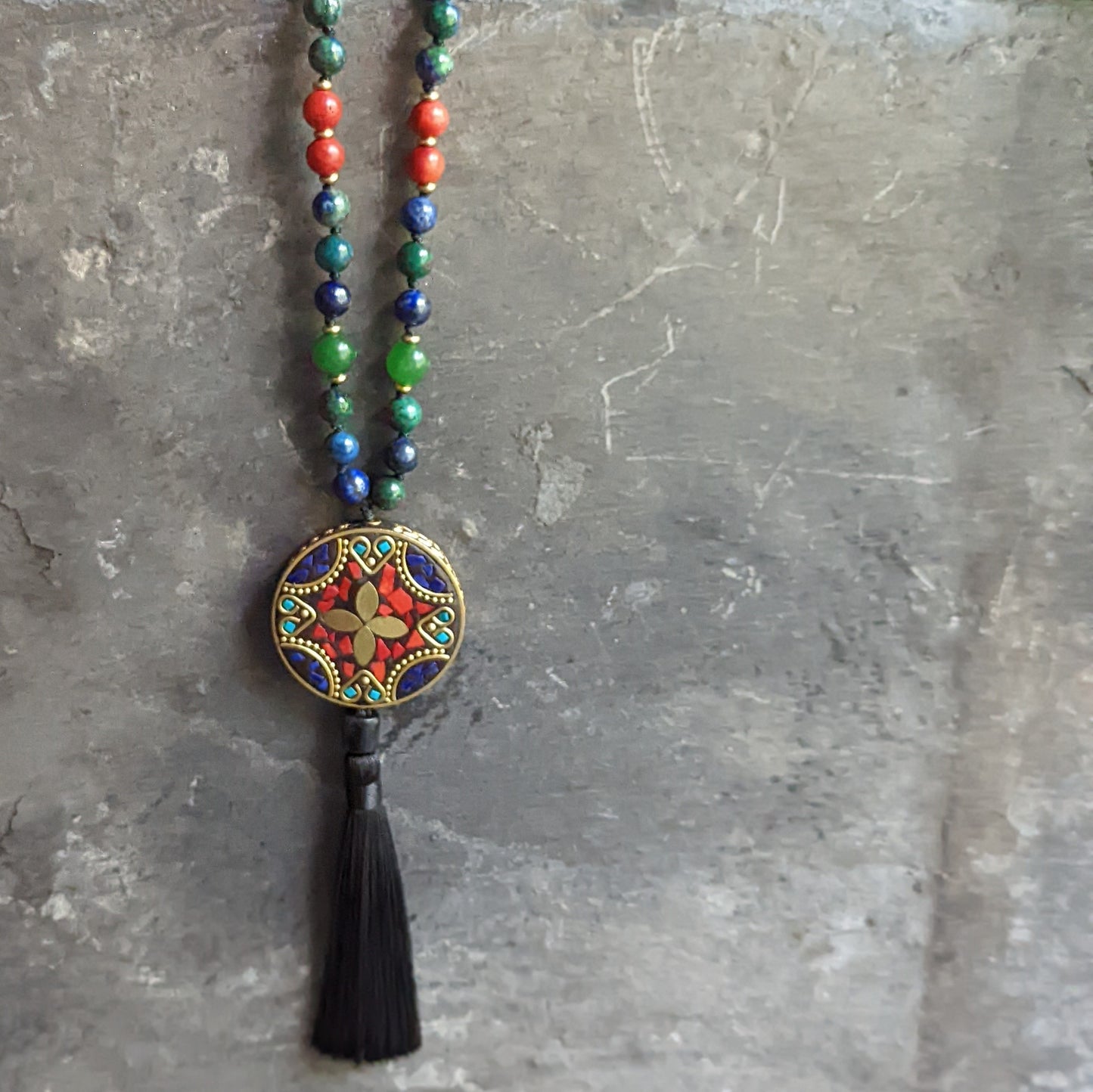 Azurite Necklace with Tibetan Bead Accents
