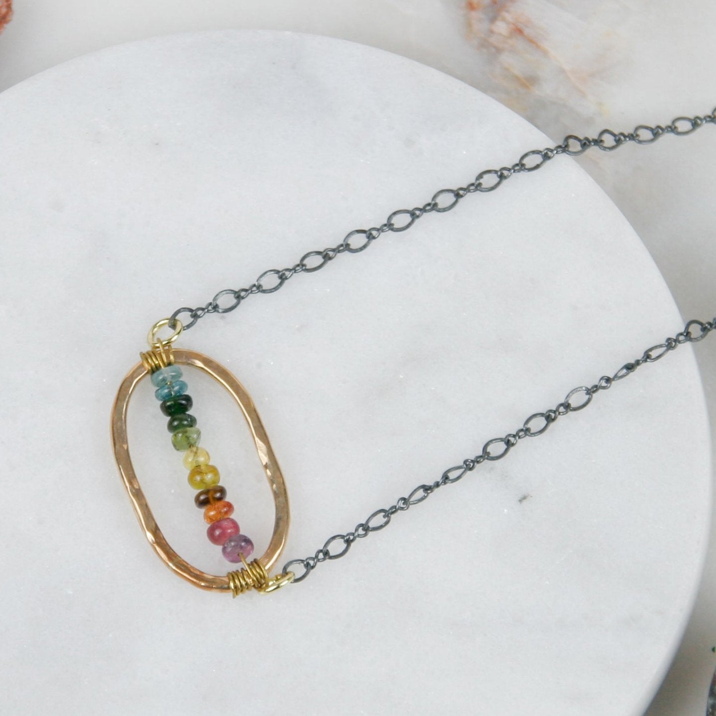 Oval Rainbow Tourmaline Necklace