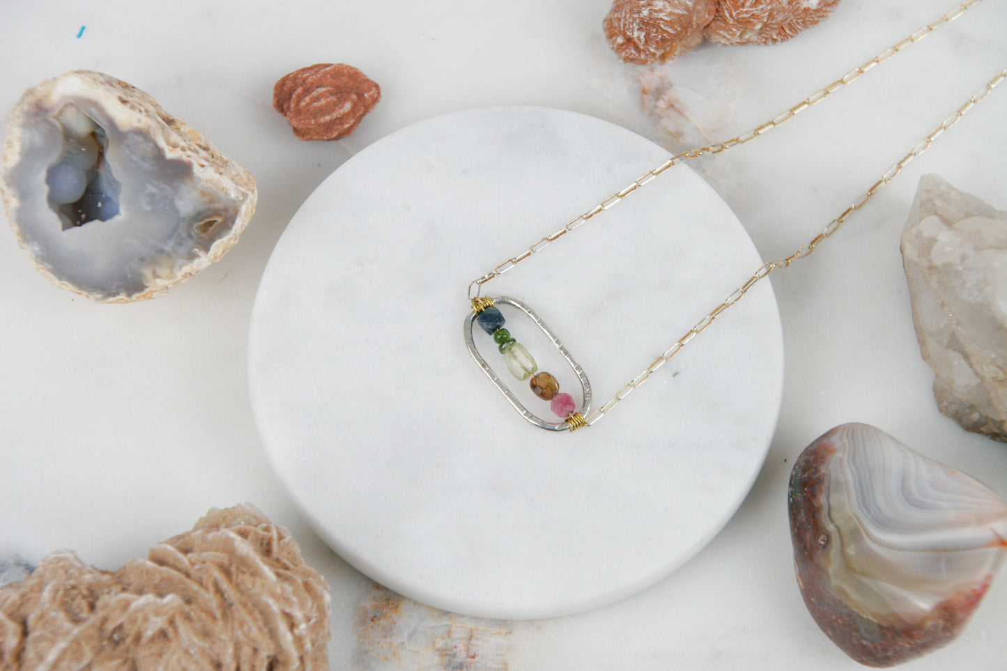 Oval Rainbow Tourmaline Necklace