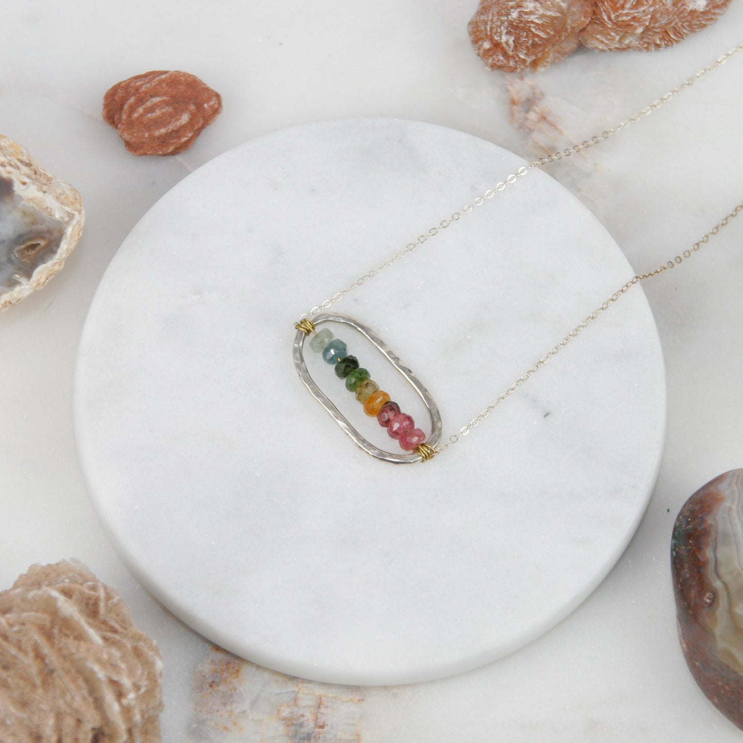 Oval Rainbow Tourmaline Necklace