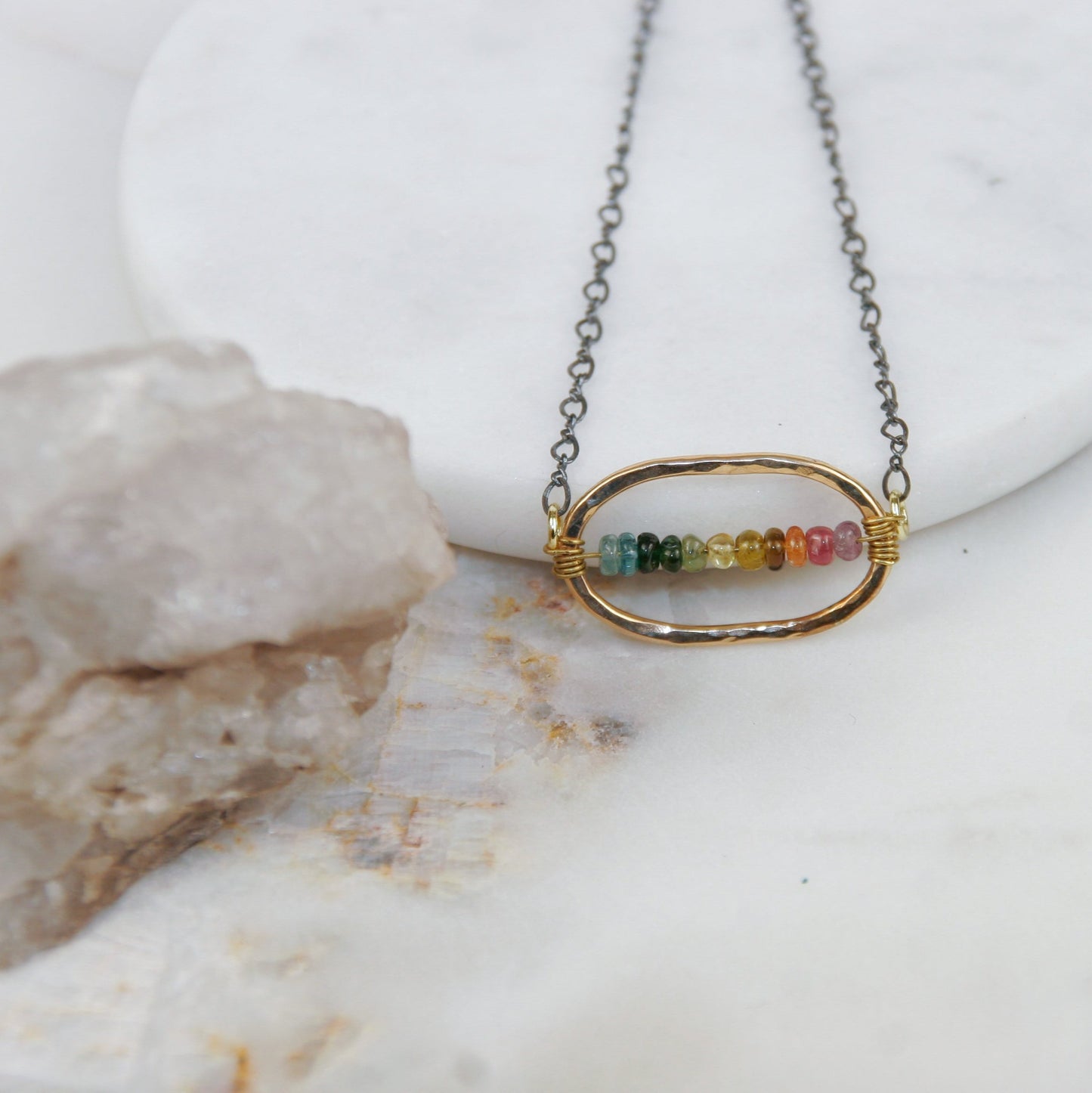 Oval Rainbow Tourmaline Necklace