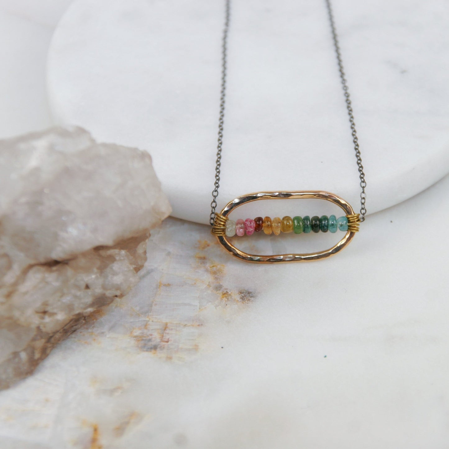 Oval Rainbow Tourmaline Necklace