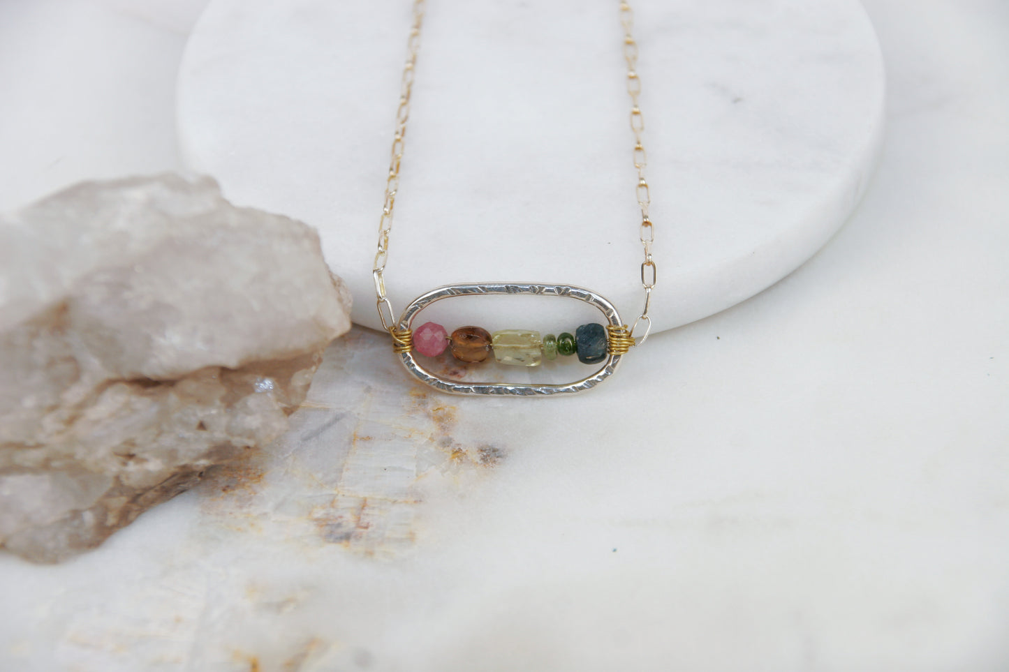 Oval Rainbow Tourmaline Necklace