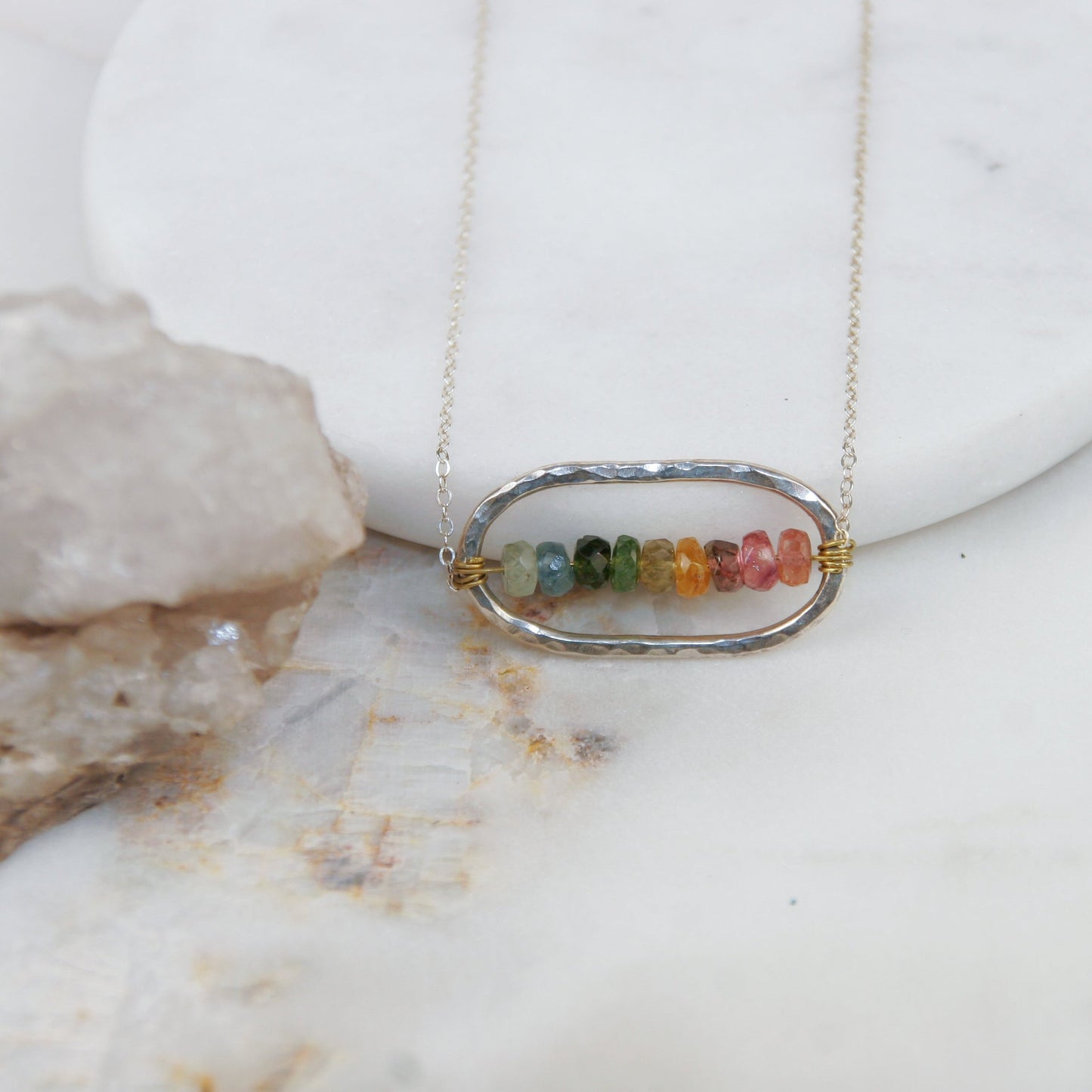 Oval Rainbow Tourmaline Necklace