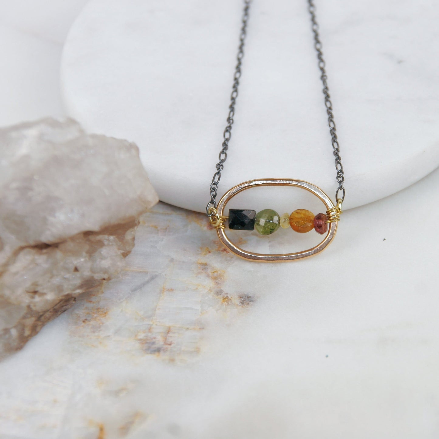 Oval Rainbow Tourmaline Necklace