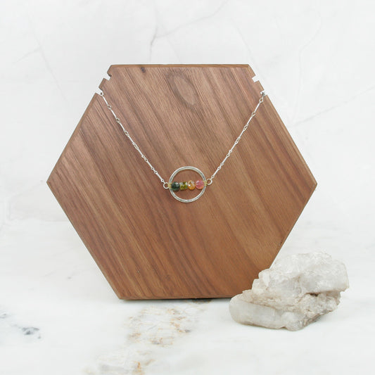 Round Rainbow Tourmaline Necklace