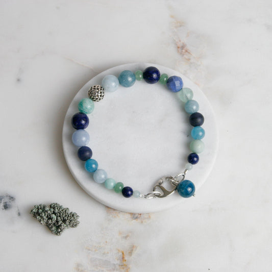 Blues and Light Greens Bead Bracelet