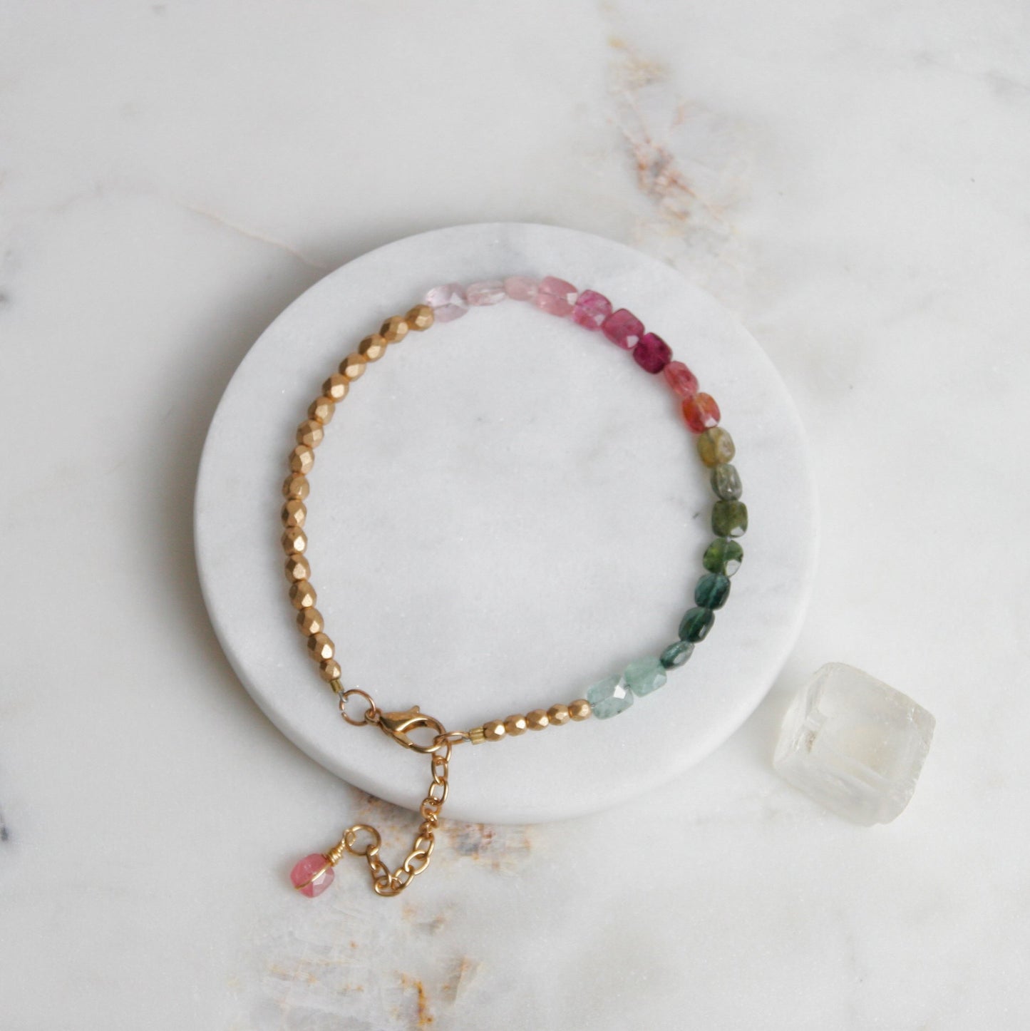 Rainbow Tourmaline and Gold Fire Glass Bracelet