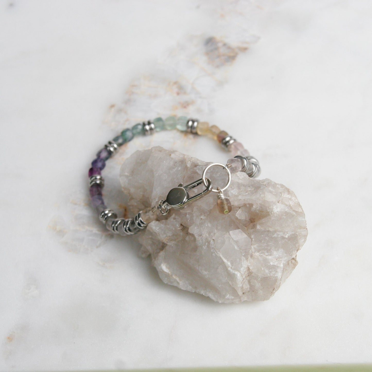 Stainless Steel and Rainbow Fluorite Bracelet